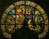 Vetrata raffigurante S. Paolo ispirato che scrive la Lettera ai Romani