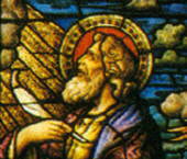 Particolare della vetrata, volto di Paolo