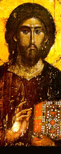 Cristo   Pantocratore della  Cattedrale  di  Cefal�,  Palermo   1) Clicca il VOLTO - 2) Clicca il VANGELO