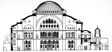 Sezione della Chiesa di Santa Sofia in Costantinopoli.