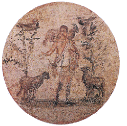 Il buon pastore. Affresco delle catacombe di San Callisto, Roma