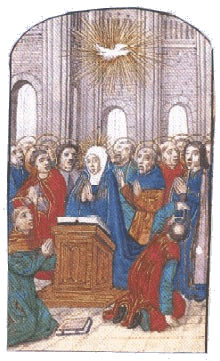  Pentecoste: Miniatura a piena pagina. Biblioteca Estense di Modena.