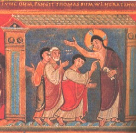 Ges appare a Tommaso, dal codex Arcus Epternacensic del sec.XI, Germanisches Nationalmuseum, Nurneberg