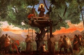 San antonio predica dal noce.DIPINTO C/O LA BASILICA DI PADOVA